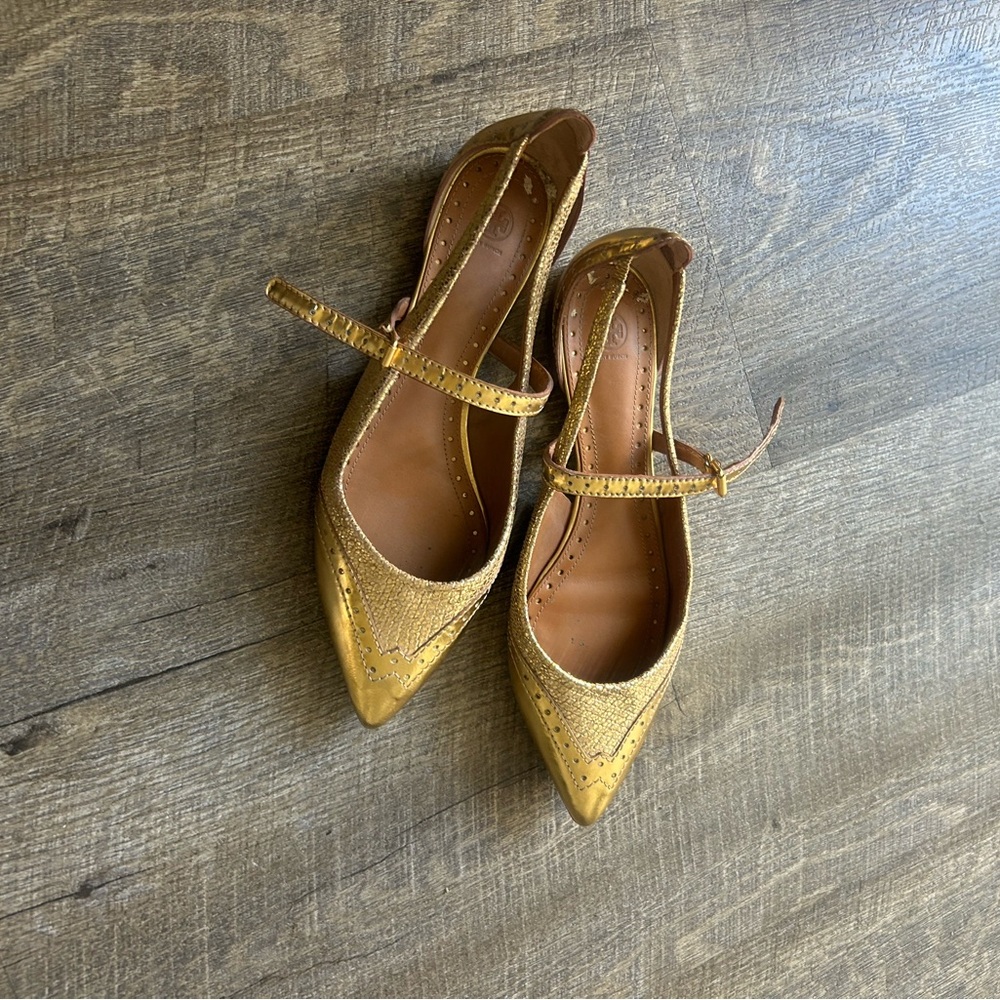 Tory Burch Gold Glitter Flats with Strap - Picture 10 of 10
